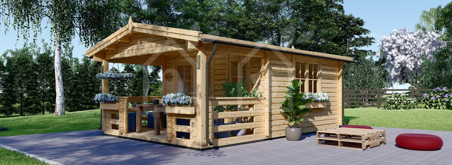 Caseta de jardín de madera SHANON (66 mm), 4x5.75 m, 16 m² + 7 m² porche
