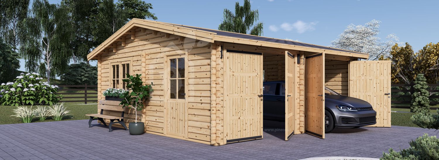 Garaje de madera doble ALTERNATIVE (44 mm), 6x6 m, 36 m² visualization 1