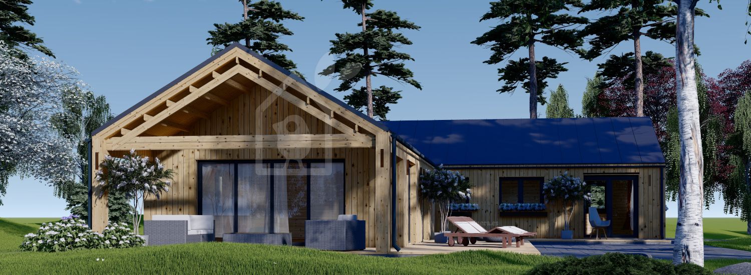 Casa de madera para vivir TESSA (Aislada PLUS, 44 mm + revestimiento), 130  m²